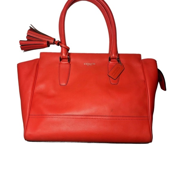 Coach Large Leather Tassel Tote-Coral - Picture 3 of 16
